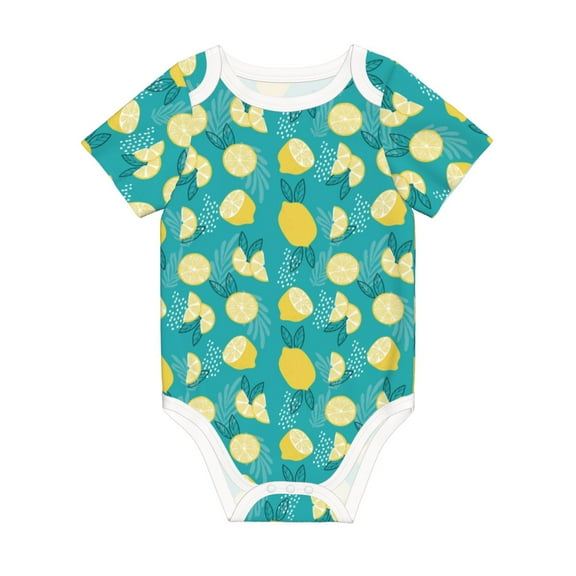 Balery Lemon Blue Pattern Baby Climbing Clothes Infant Bodysuit Cute Infant Bodysuit Baby Romper-6 Months