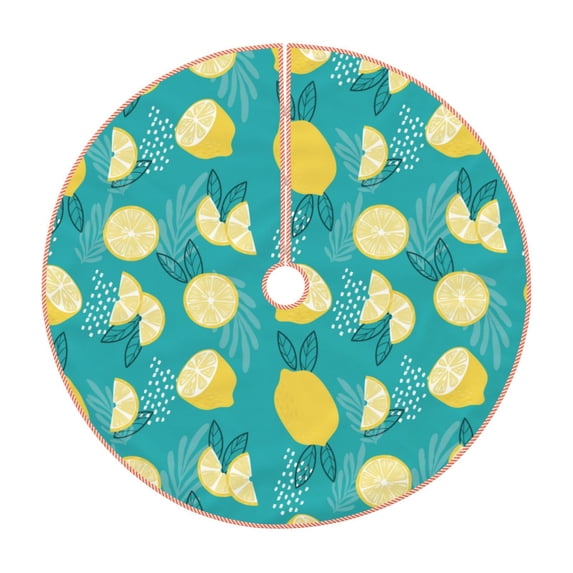 Balery Lemon Blue Printed Christmas Tree Skirt , Merry Christmas Party Christmas Tree Decoration,Adjustable Tree Skirt-48"
