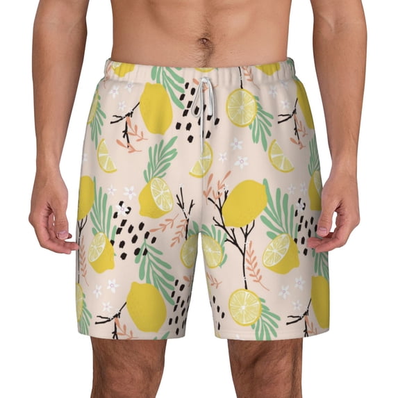 Balery Lemon Leaves Mens Swim Trunks Swim Shorts for Men Quick Dry Inseam Beach Shorts with Compression Liner Pocket-XX-Large