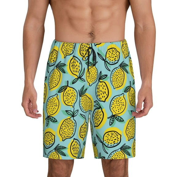 Balery Lemon Men's Cotton Knit Pajama Shorts Waistband & Pockets,Short Pajama Pants-Medium