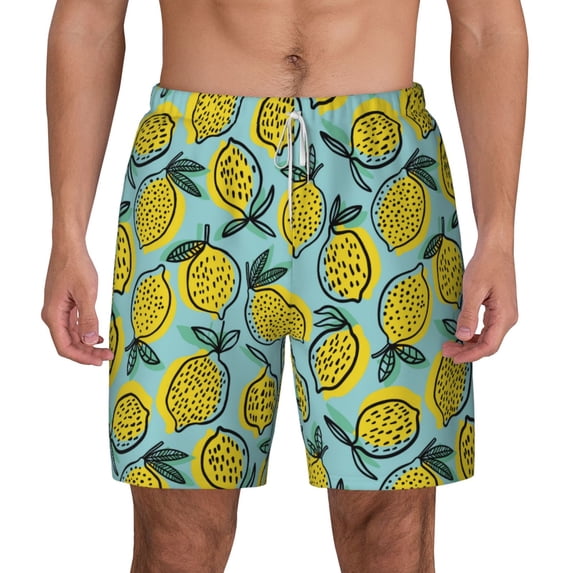 Balery Lemon Mens Swim Trunks Swim Shorts for Men Quick Dry Inseam Beach Shorts with Compression Liner Pocket-3X-Large