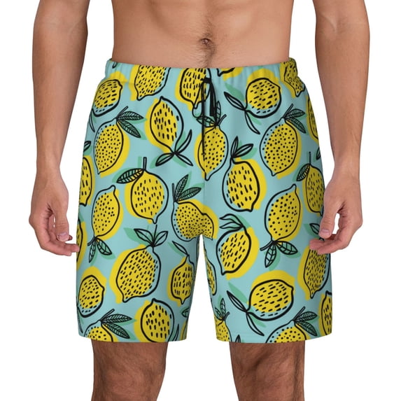 Balery Lemon Mens Swim Trunks Swim Shorts for Men Quick Dry Inseam Beach Shorts with Compression Liner Pocket-Medium