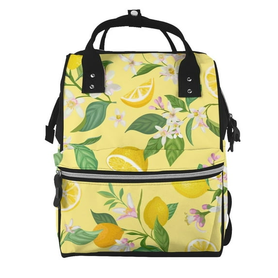 Balery Lemon Mummy Backpack - Waterproof Twill Canvas, Large Capacity Diaper Bag with Multiple Pockets and Adjustable Straps
