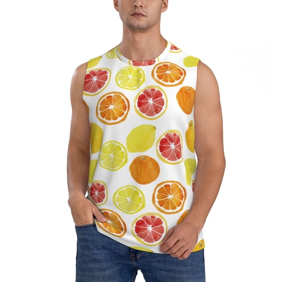 Balery Lemon Orange Men's Sleeveless Muscle Shirts Workout Tank Top, Moisture Wicking, Odor Protection-X-Large