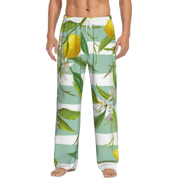 Balery Lemon print Men's Pajama Pants,Ultra Lightweight Pjs,Lounge Pant-Medium