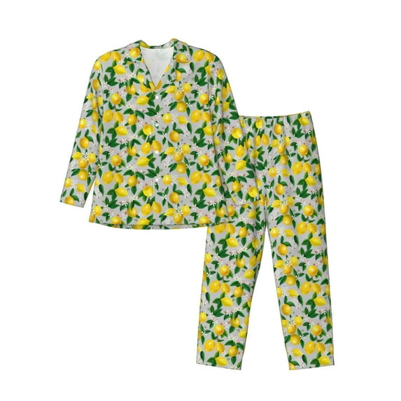 Balery Lemon1 Pattern Pajama Sets for Men Long Sleeve 2 Piece Sleepwear Loungewear Sets Soft PJ's with Pockets Long Sleeve Comfy Pj Sets-Large