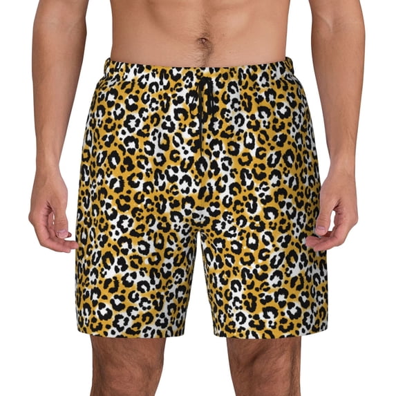 Balery Leopard Mens Swim Trunks Swim Shorts for Men Quick Dry Inseam Beach Shorts with Compression Liner Pocket-