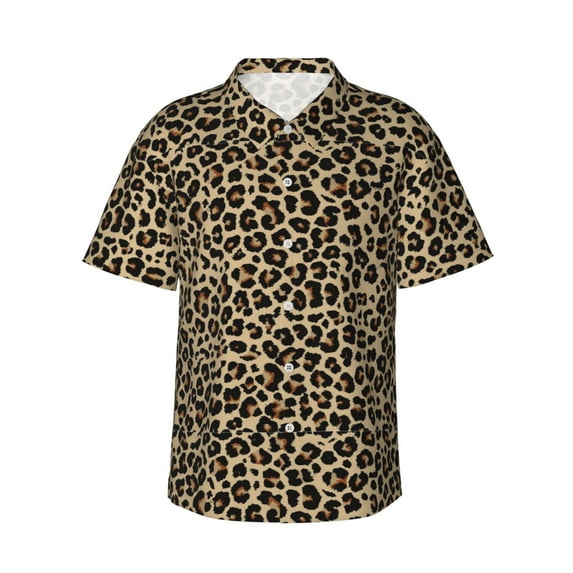 Balery Leopard Print-1 Print Men's Hawaiian Shirts Short Sleeve Beach Shirt Relaxed Fit Vacation Button Down Shirts-Small