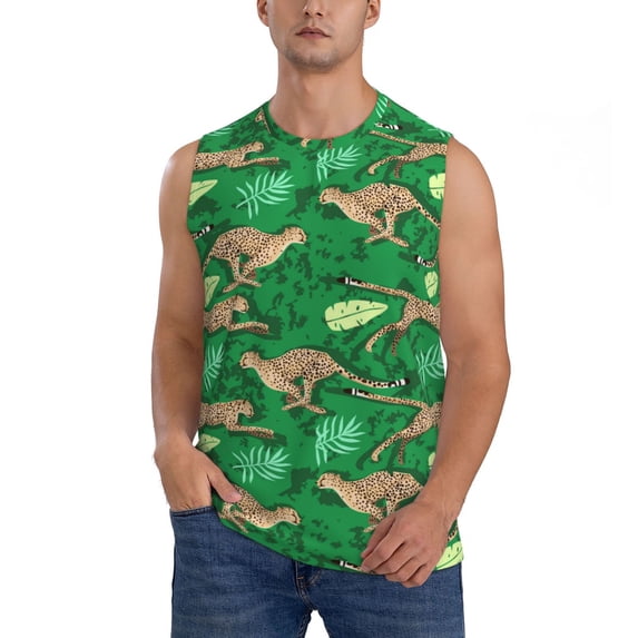 Balery Leopard Print Men's Sleeveless Muscle Shirts Workout Tank Top, Moisture Wicking, Odor Protection-3X-Large