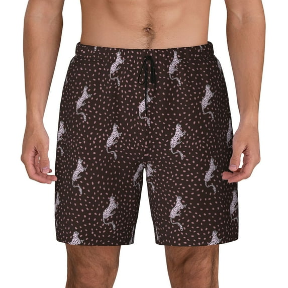 Balery Leopard Print Mens Swim Trunks Swim Shorts for Men Quick Dry Inseam Beach Shorts with Compression Liner Pocket-3X-Large