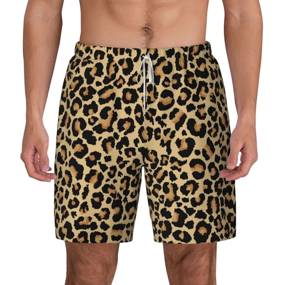 Balery Leopard Print Mens Swim Trunks Swim Shorts for Men Quick Dry Inseam Beach Shorts with Compression Liner Pocket-3X-Large