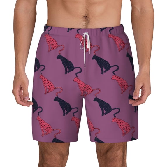 Balery Leopard Print Mens Swim Trunks Swim Shorts for Men Quick Dry Inseam Beach Shorts with Compression Liner Pocket-Large