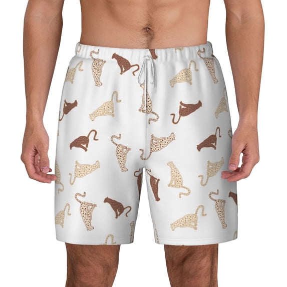 Balery Leopard Print Mens Swim Trunks Swim Shorts for Men Quick Dry Inseam Beach Shorts with Compression Liner Pocket-Small