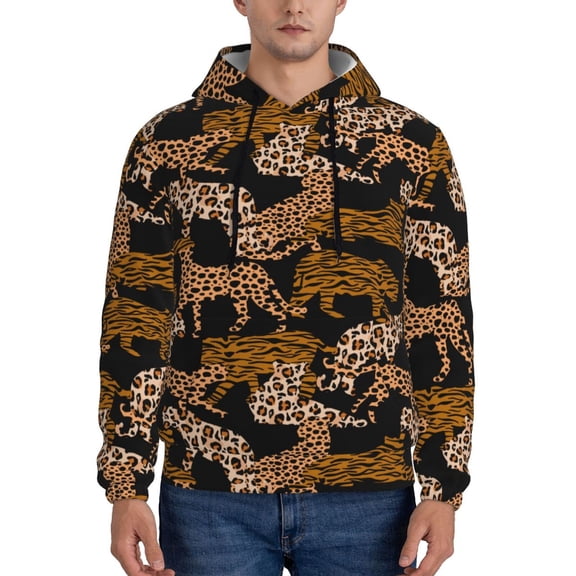 Balery Leopard Print Pattern Mens Hoodie Kangaroo Pocket Hoodie Pullover Hooded Sweatshirt Ideal for Daily Wear Travel and Home-Medium