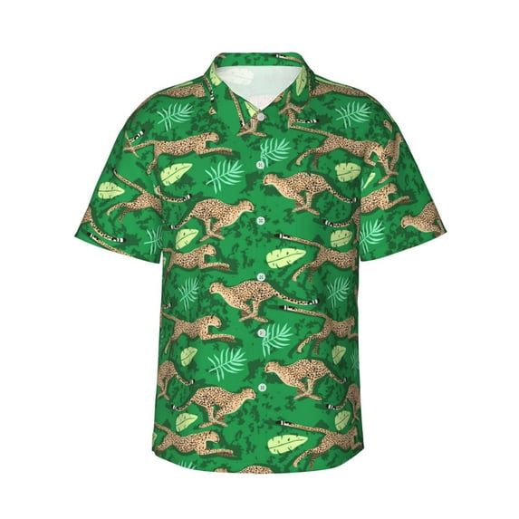 Balery Leopard Print Print Men's Hawaiian Shirts Short Sleeve Beach Shirt Relaxed Fit Vacation Button Down Shirts-Large