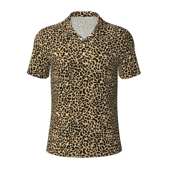 Balery Leopard Print Printed Men’s Short Sleeve Polo Shirt, Midweight Men's Shirt,Golf Polo shirts -3X-Large