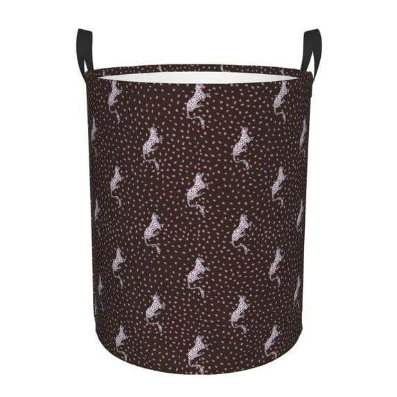 Balery Leopard Print Round Laundry Basket with Handles Waterproof Freestanding Laundry Hamper for Clothes Toys in the Dorm and Family-Small