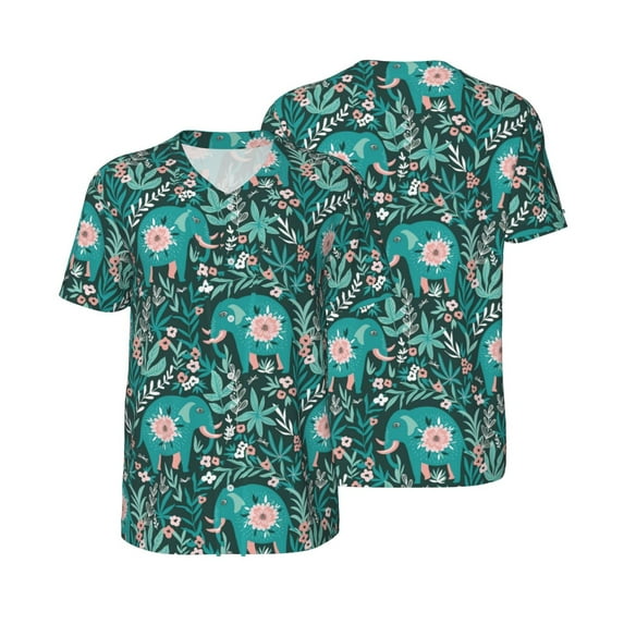 Balery Lephants in the Jungle Baseball Jersey for Men Casual Button Down Shirts Short Sleeve Active Team Sports Uniform-XX-Large