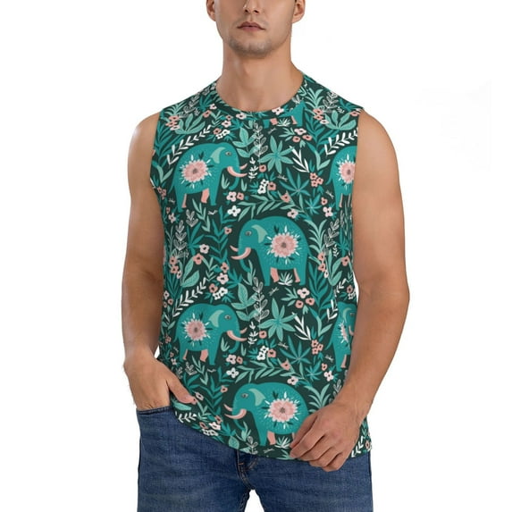 Balery Lephants in the Jungle Men's Sleeveless Muscle Shirts Workout Tank Top, Moisture Wicking, Odor Protection-Small