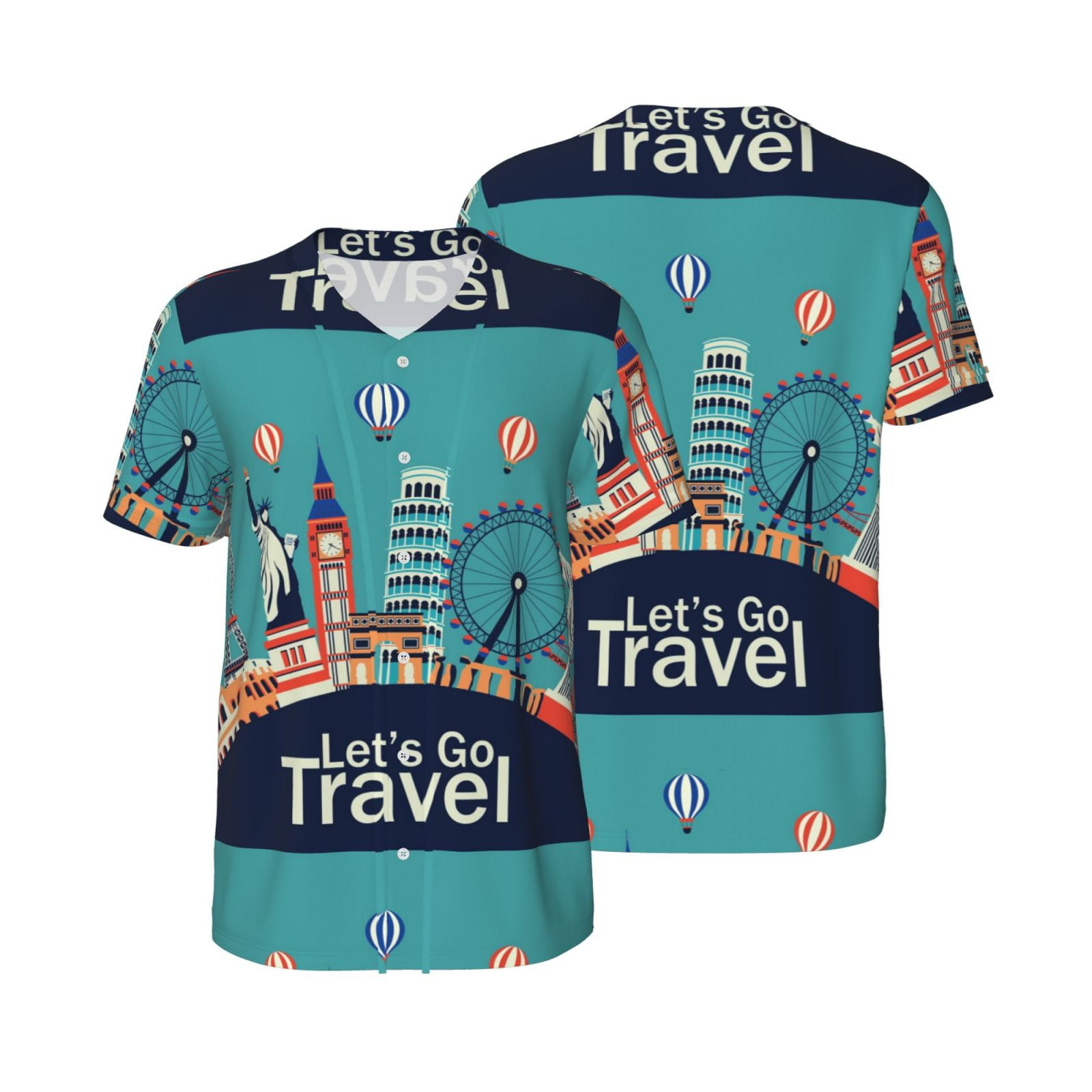 Balery Let's go Travel Baseball Jersey for Men Casual Button Down