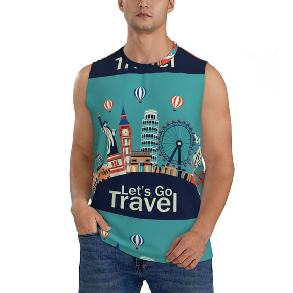 Balery Let's go Travel Men's Sleeveless Muscle Shirts Workout Tank Top, Moisture Wicking, Odor Protection-X-Large