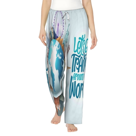 Balery Let's go Travel print Women's Pajama Pants,Ultra Lightweight Pjs,Lounge Pant-XX-Large