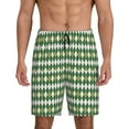 thumbnail image 1 of Balery Light Green Squares Men's Cotton Knit Pajama Shorts Waistband & Pockets,Short Pajama Pants-Small, 1 of 8
