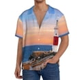 thumbnail image 1 of Balery Lighthous1 Men's Casual Button Down Shirt Short Sleeve Textured Summer Cuban Beach Shirts-XX-Large, 1 of 7