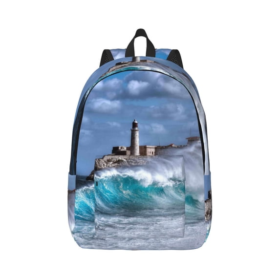 Balery Lighthouse in Havana Vintage Canvas Backpack for Men and Women - Large Capacity, Durable Travel Laptop Bag for School, Work, Hiking, and Outdoor Activities