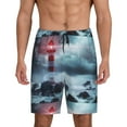 thumbnail image 1 of Balery Lighthouse in a Stormy Sea Men's Cotton Knit Pajama Shorts Waistband & Pockets,Short Pajama Pants-4X-Large, 1 of 8