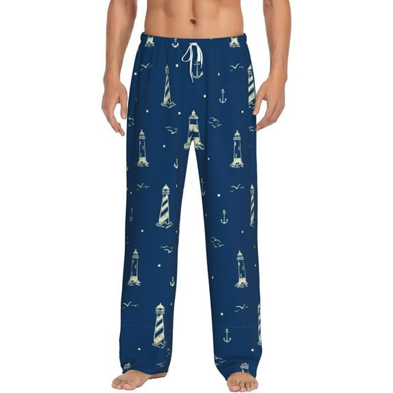 Balery Lighthouses and Anchors print Men's Pajama Pants,Ultra Lightweight Pjs,Lounge Pant-Medium