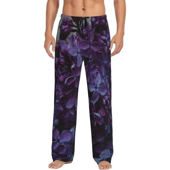 Balery Lilac print Men's Pajama Pants,Ultra Lightweight Pjs,Lounge Pant-Large