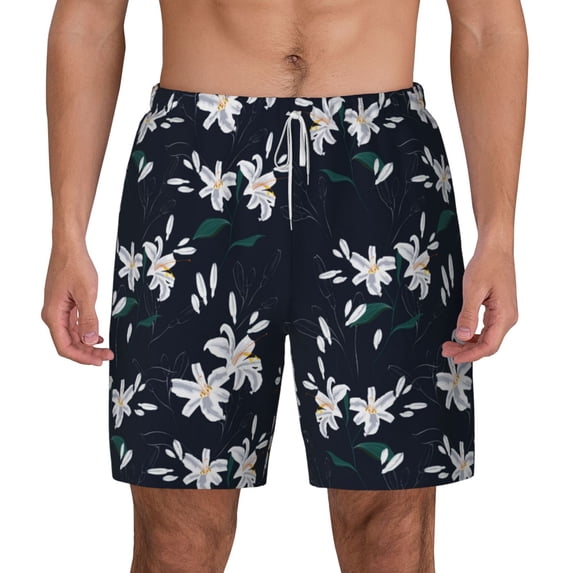 Balery Lilies Flowers Mens Swim Trunks Swim Shorts for Men Quick Dry Inseam Beach Shorts with Compression Liner Pocket-Medium