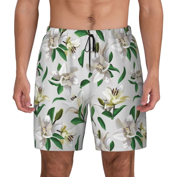 Balery Lilies Flowers Mens Swim Trunks Swim Shorts for Men Quick Dry Inseam Beach Shorts with Compression Liner Pocket-Medium