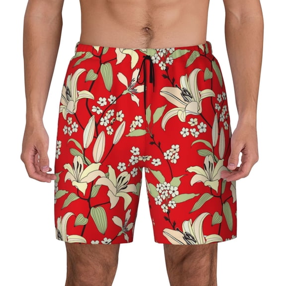 Balery Lilies Flowers Mens Swim Trunks Swim Shorts for Men Quick Dry Inseam Beach Shorts with Compression Liner Pocket-Small