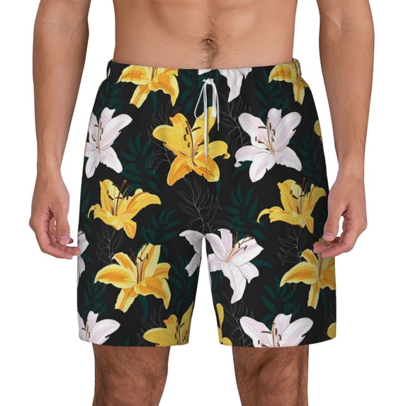 Balery Lilies Flowers Mens Swim Trunks Swim Shorts for Men Quick Dry Inseam Beach Shorts with Compression Liner Pocket-X-Large