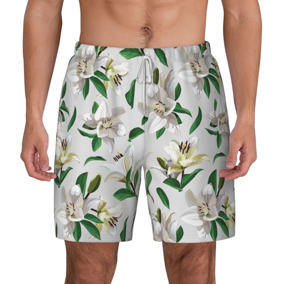 Balery Lilies Flowers Mens Swim Trunks Swim Shorts for Men Quick Dry Inseam Beach Shorts with Compression Liner Pocket-X-Large