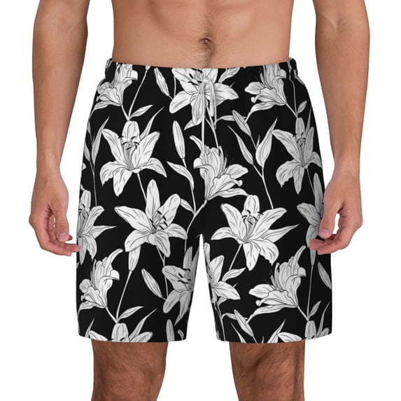 Balery Lilies Flowers Mens Swim Trunks Swim Shorts for Men Quick Dry Inseam Beach Shorts with Compression Liner Pocket-X-Large
