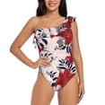 thumbnail image 1 of Balery Lilies Flowers One Shoulder Swimsuits for Women Ruffle Swimsuits Tummy Control One Shoulder Bathing Suits-Large, 1 of 8