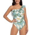 thumbnail image 1 of Balery Lilies Flowers One Shoulder Swimsuits for Women Ruffle Swimsuits Tummy Control One Shoulder Bathing Suits-X-Large, 1 of 8