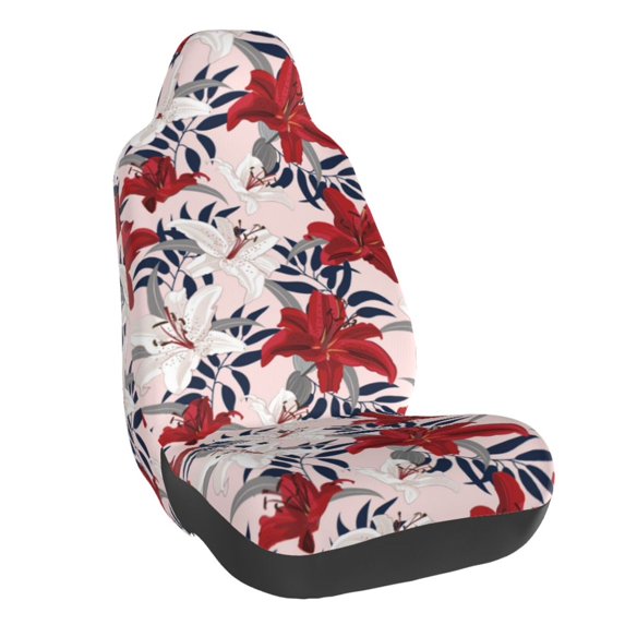 Balery Lilies Flowers Pattern Car Seat Cover - Soft & Breathable Front Premium Covers with Non-Slip Protector Fits Most Automotive, Vans, SUVs, Trucks - 1 Unit