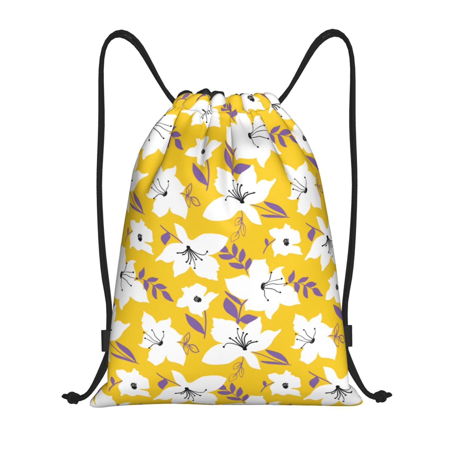Balery Lilies Flowers Pattern Drawstring Backpack Bag Sport Gym