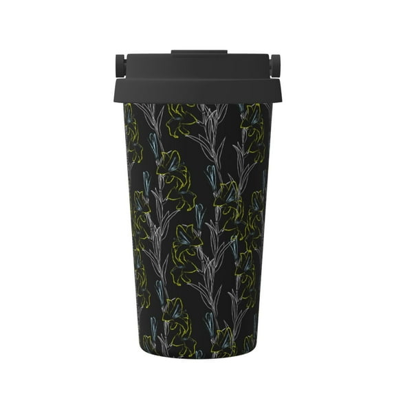 Balery Lilies Flowers Pattern Insulated Coffee Travel Mug Stainless Steel Vacuum Coffee Cup Leakproof with Screw Lid Coffee for Hot/Iced Beverage - 500ml