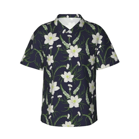 Balery Lilies Flowers Print Men's Hawaiian Shirts Short Sleeve Beach Shirt Relaxed Fit Vacation Button Down Shirts-