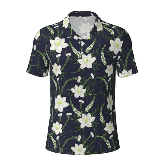 Balery Lilies Flowers Printed Men’s Short Sleeve Polo Shirt, Midweight Men's Shirt,Golf Polo shirts -X-Large