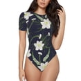 thumbnail image 1 of Balery Lilies Flowers Women's Short Sleevee Crew Neck Bodysuit Tops Short Sleeve Tops Basic-XX-Large, 1 of 9