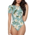 thumbnail image 1 of Balery Lilies Flowers Women's Short Sleevee Crew Neck Bodysuit Tops Short Sleeve Tops Basic-, 1 of 9