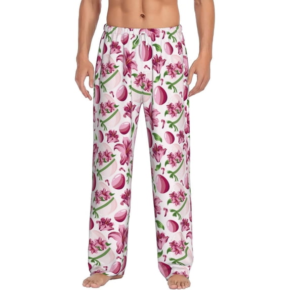 Balery Lilies Flowers print Men's Pajama Pants,Ultra Lightweight Pjs,Lounge Pant-Large