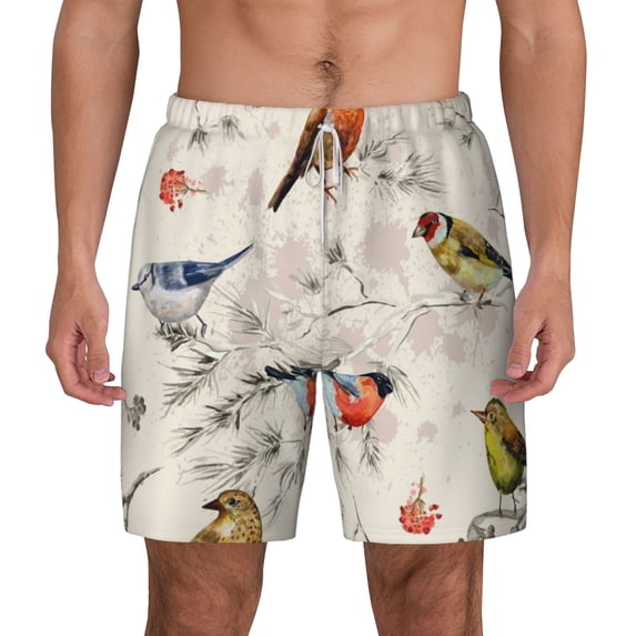 Balery Little Birds Mens Swim Trunks Swim Shorts for Men Quick Dry Inseam Beach Shorts with Compression Liner Pocket-XX-Large
