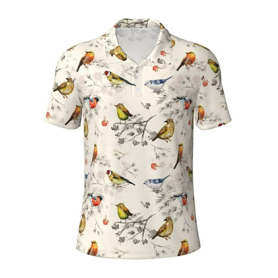 Balery Little Birds Printed Men’s Short Sleeve Polo Shirt, Midweight Men's Shirt,Golf Polo shirts -XX-Large